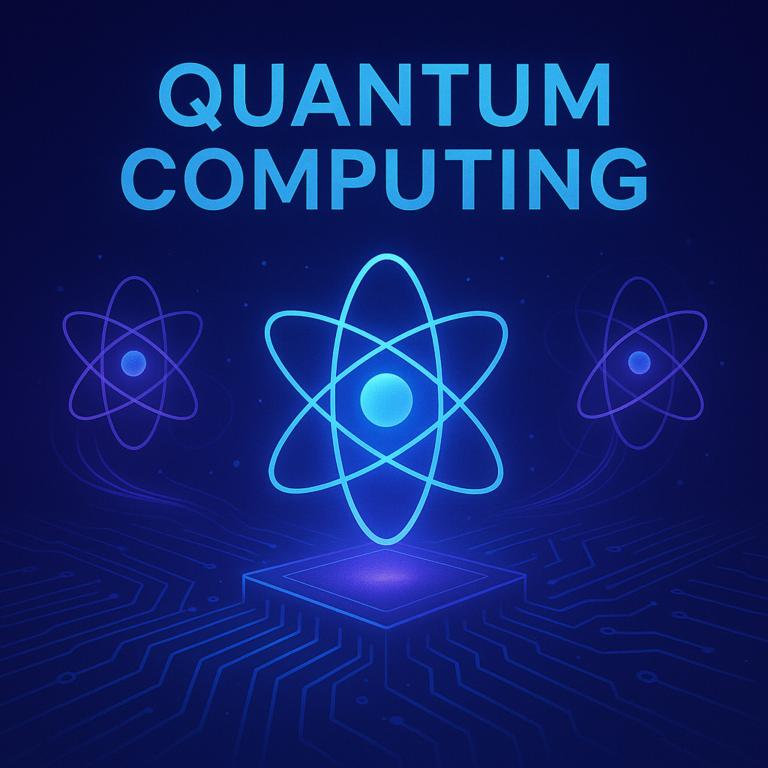 Futuristic representation of quantum circuits with glowing entangled qubits on a dark background, symbolizing next-gen computing.